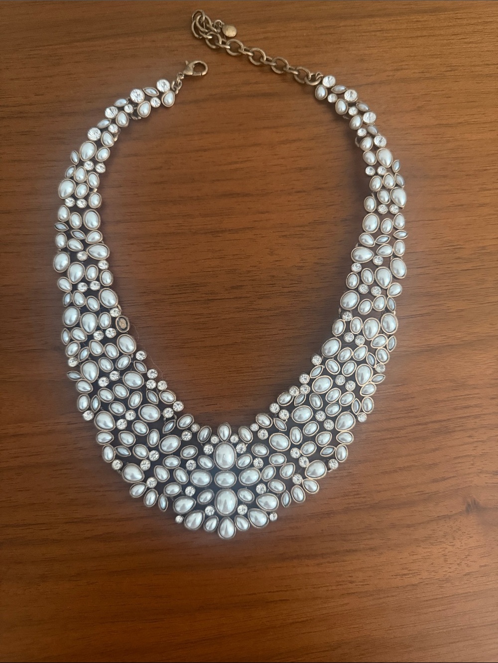 BaubleBar White Pearl-Style Cluster Bib Necklace with Gold-Tone Chain